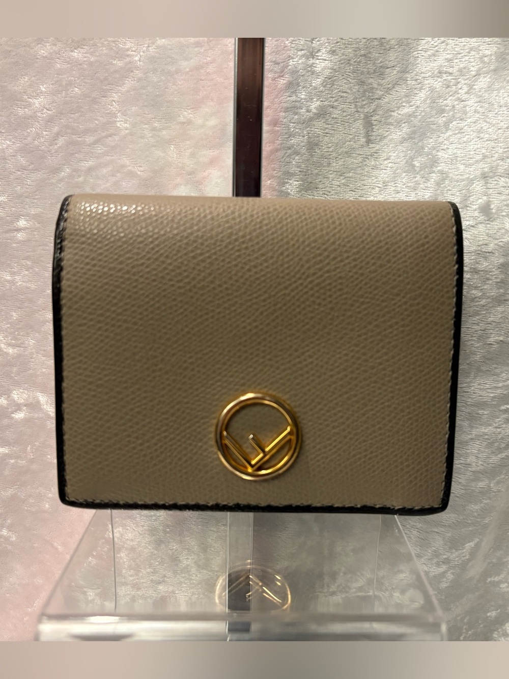 Fendi F is Fendi Leather Compact Wallet Taupe Authentic